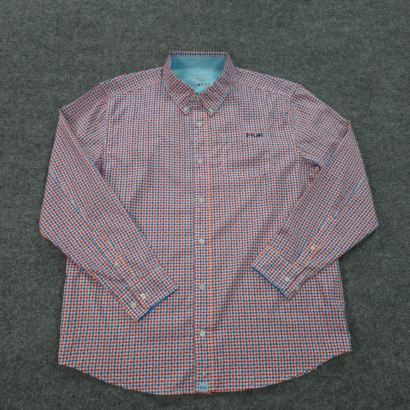 Huk Shirt Mens Large Red Plaid Tide Point Performance Fishing Camp Hike Outdoors - Picture 2 of 11